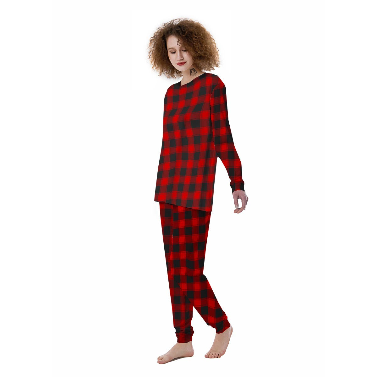 Check Black And Red Print Pattern Women's Pajamas-grizzshop