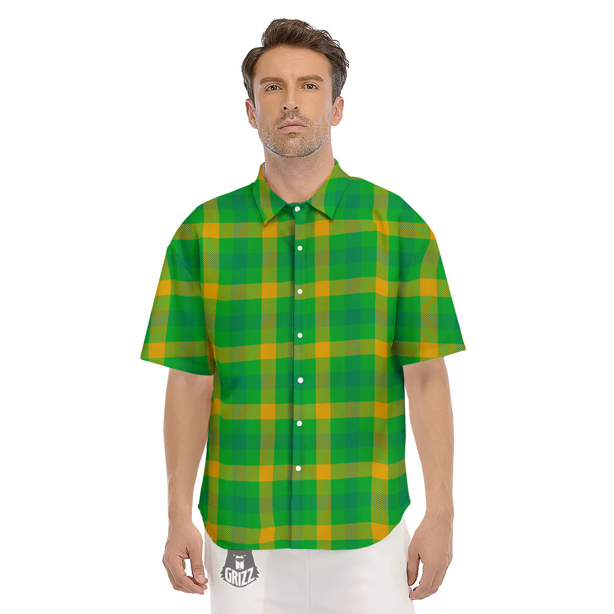 Check Irish Buffalo Print Pattern Men's Short Sleeve Shirts-grizzshop