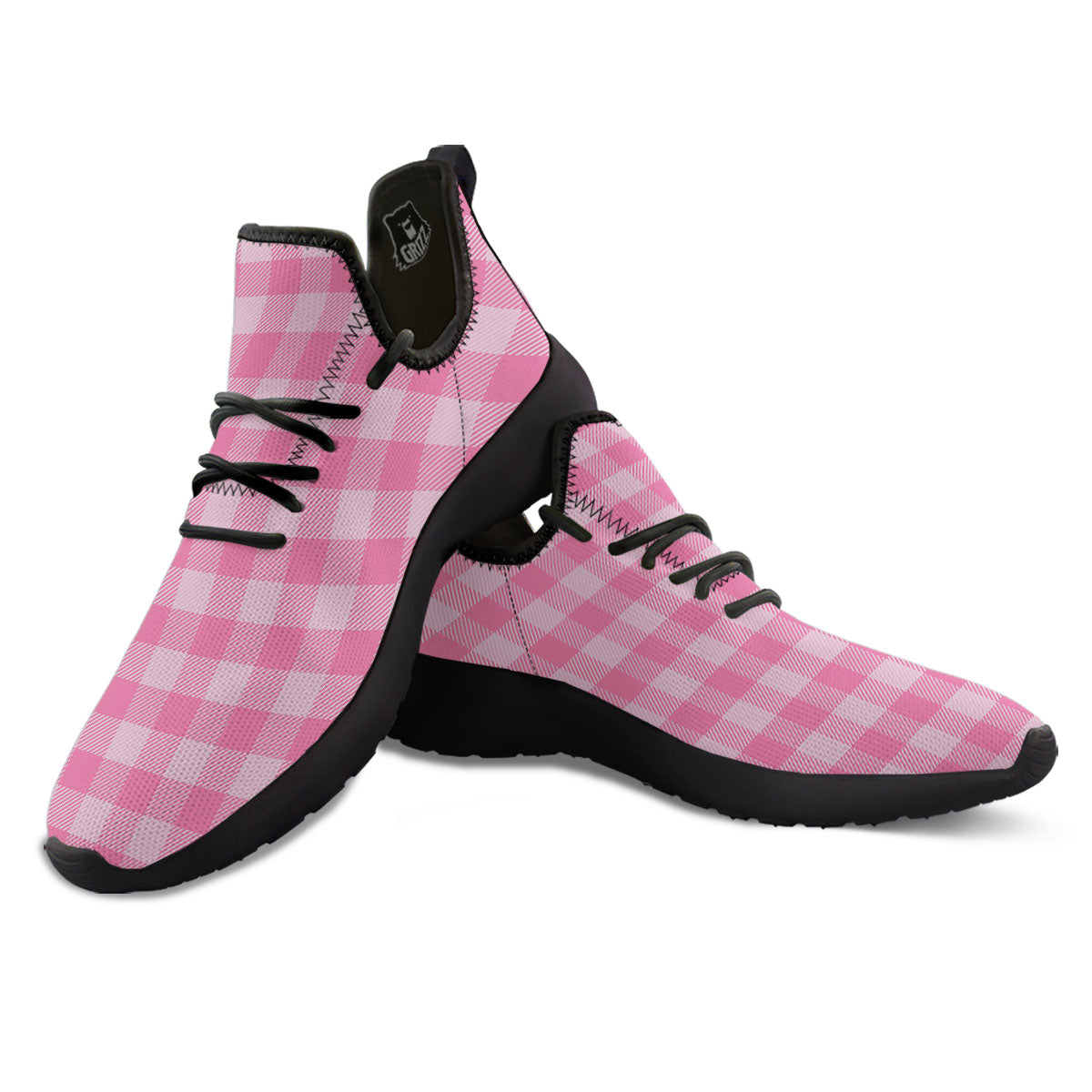 Check Pink Print Pattern Black Athletic Shoes-grizzshop