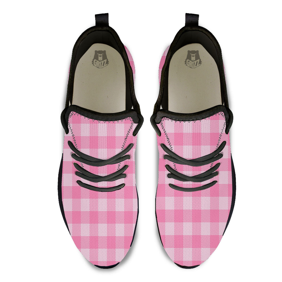 Check Pink Print Pattern Black Athletic Shoes-grizzshop