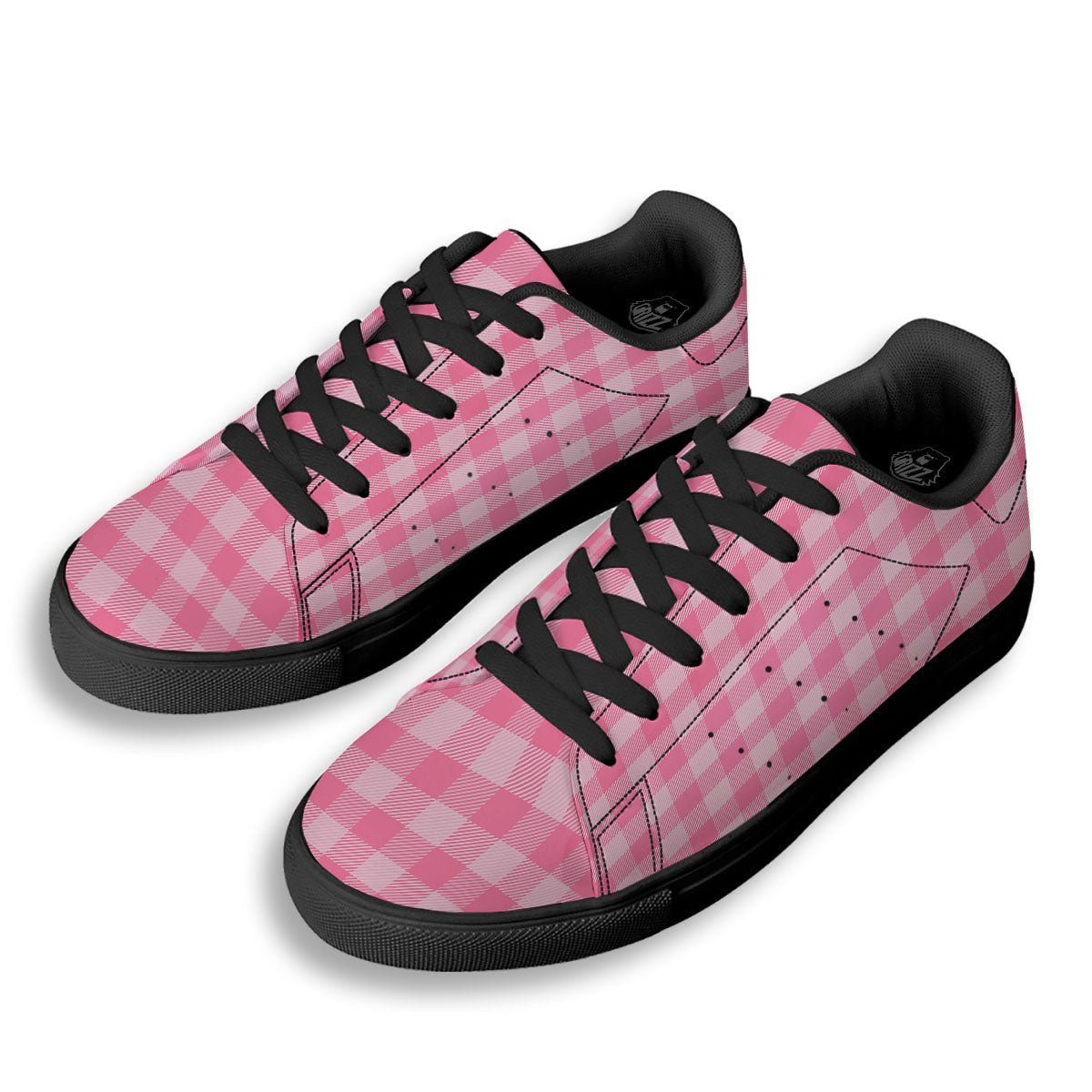 Check Pink Print Pattern Black Low Top Sneakers-grizzshop