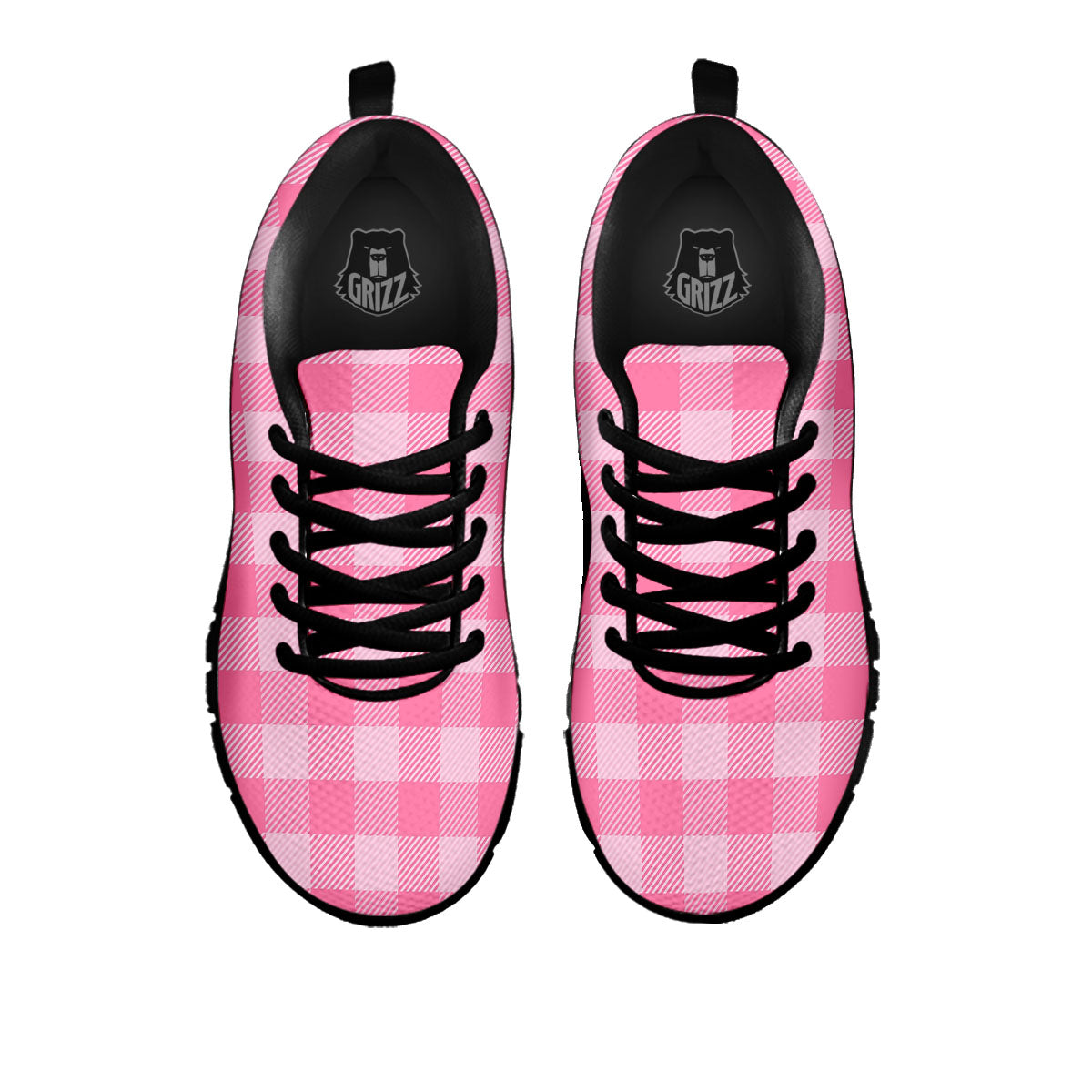 Check Pink Print Pattern Black Sneaker-grizzshop