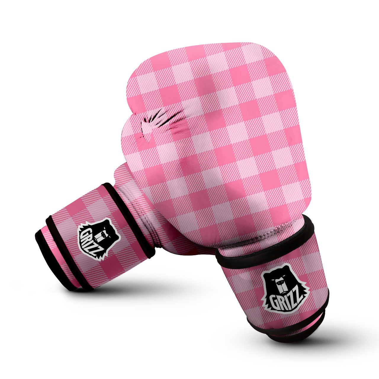 Check Pink Print Pattern Boxing Gloves-grizzshop