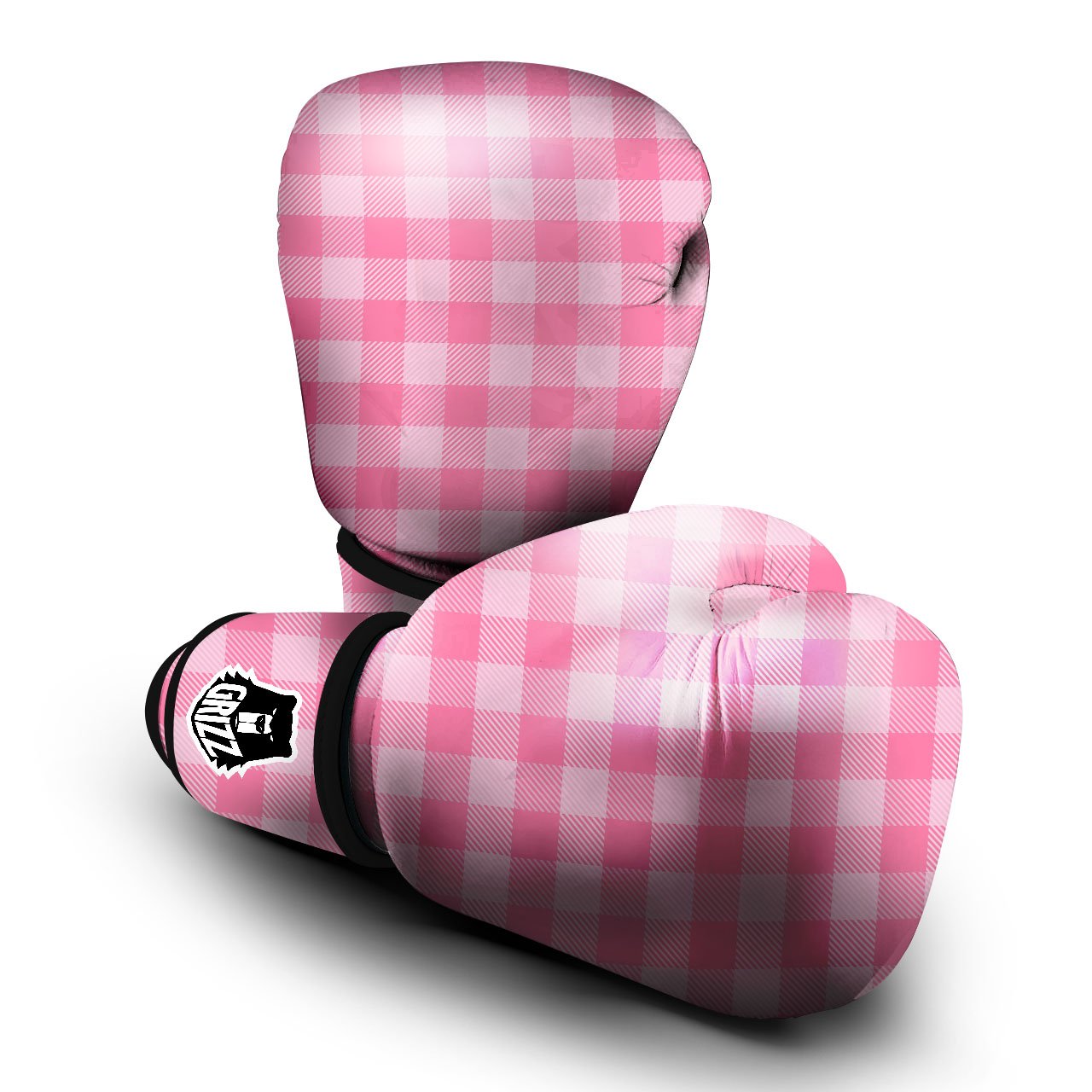 Check Pink Print Pattern Boxing Gloves-grizzshop