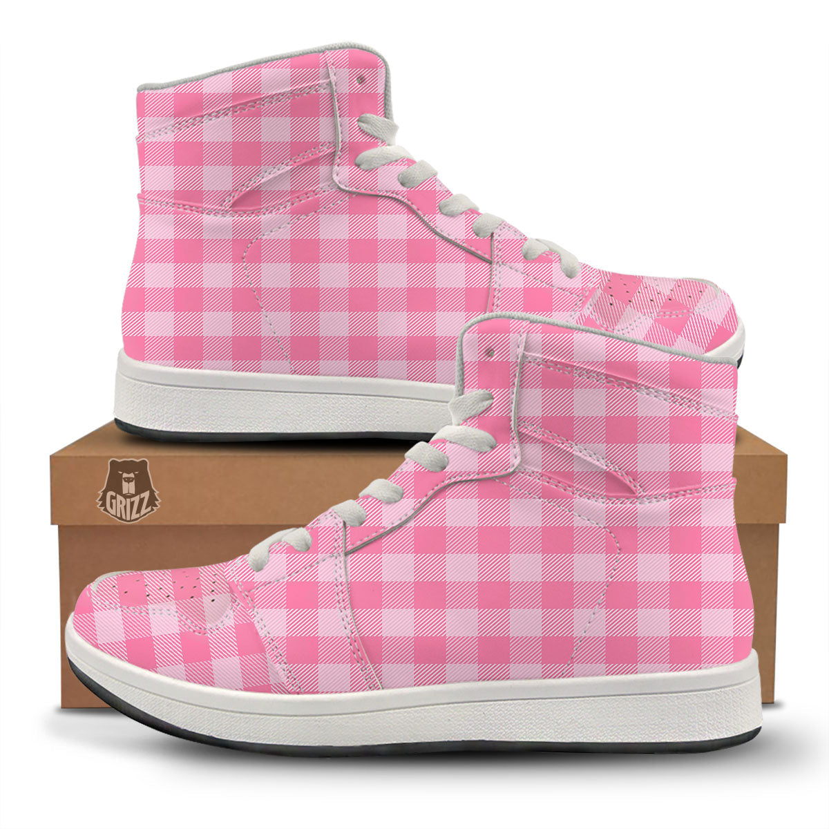 Check Pink Print Pattern High Top Sneakers-grizzshop