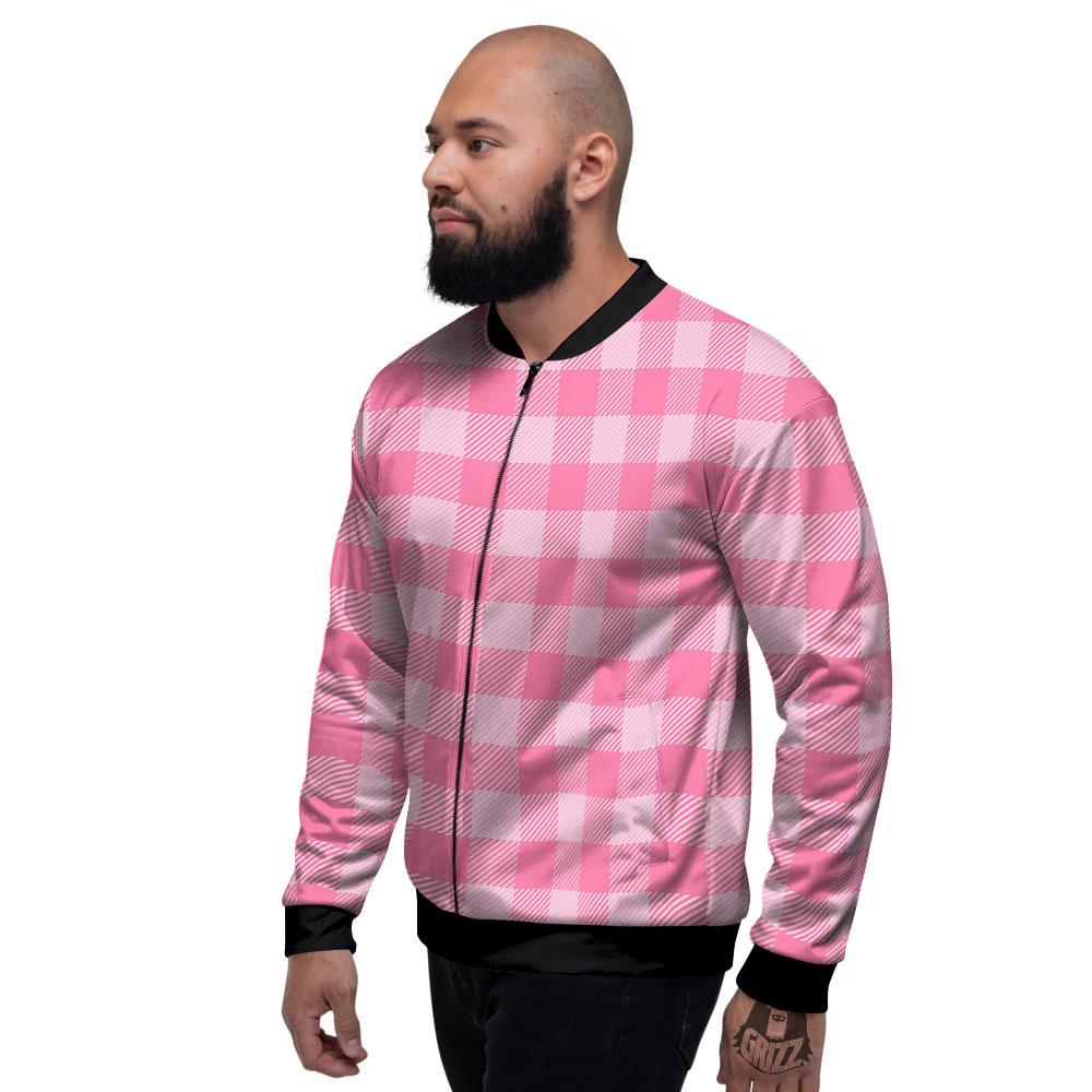 Check Pink Print Pattern Men's Bomber Jacket-grizzshop