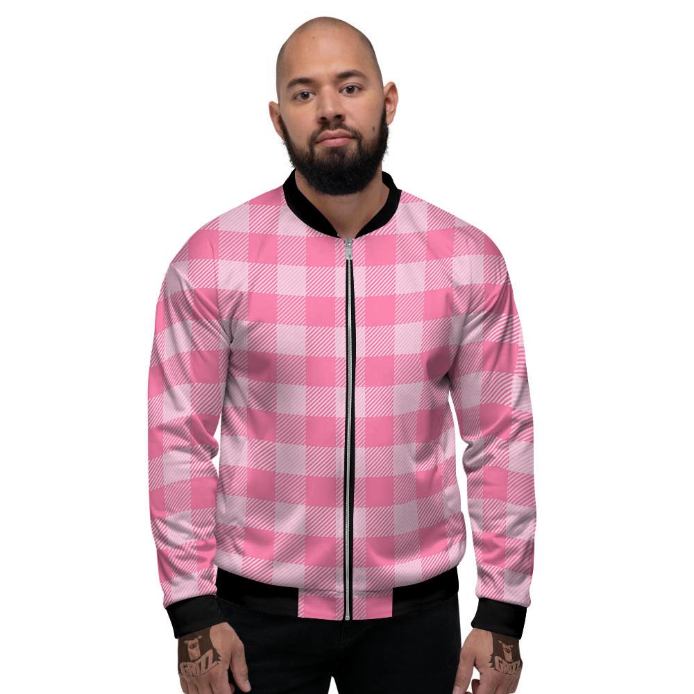 Check Pink Print Pattern Men's Bomber Jacket-grizzshop