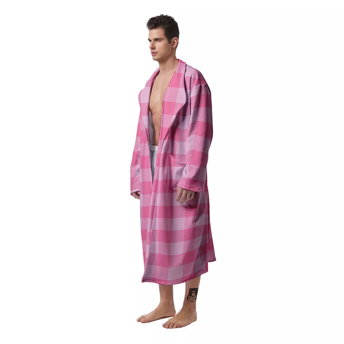 Check Pink Print Pattern Men's Robe-grizzshop