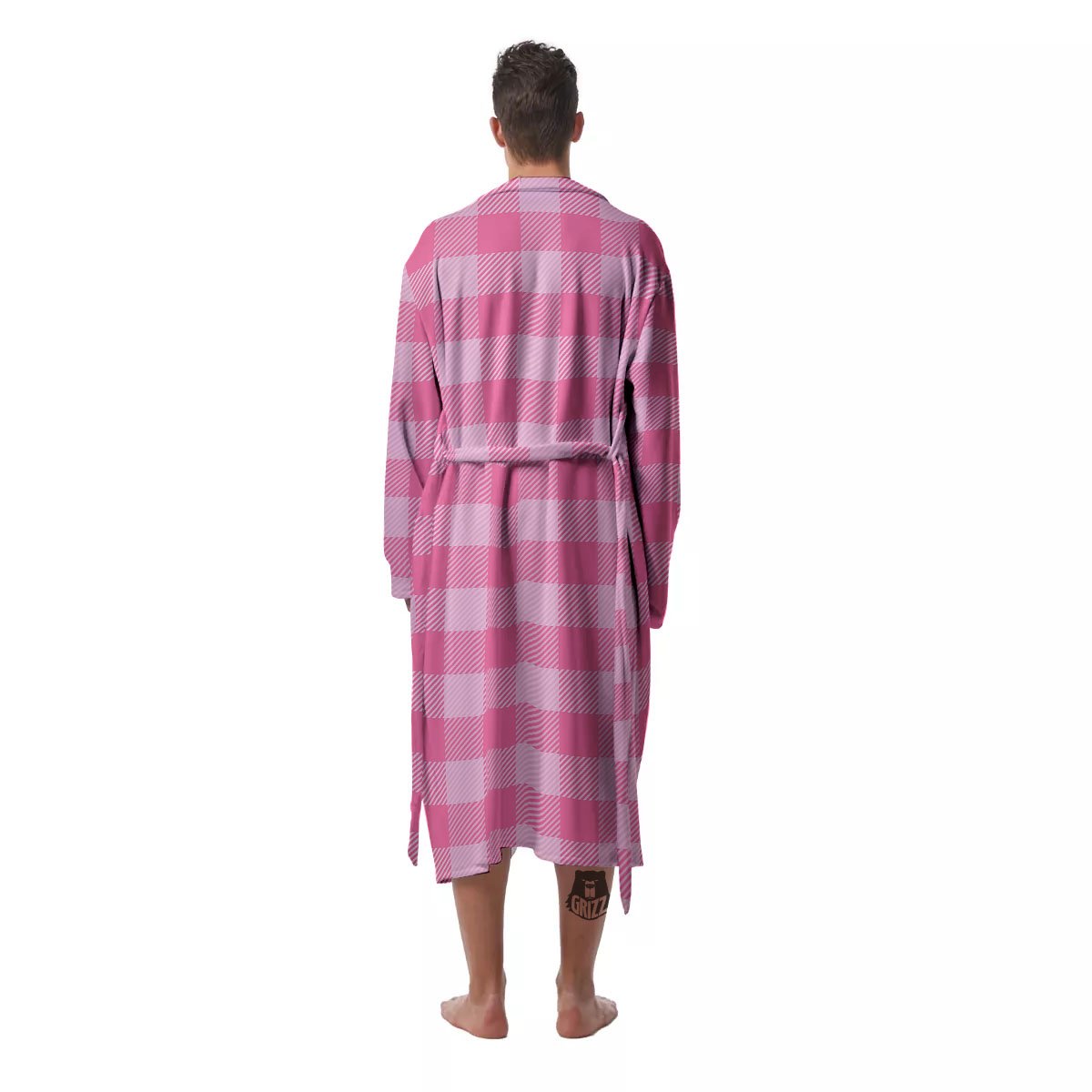 Check Pink Print Pattern Men's Robe-grizzshop