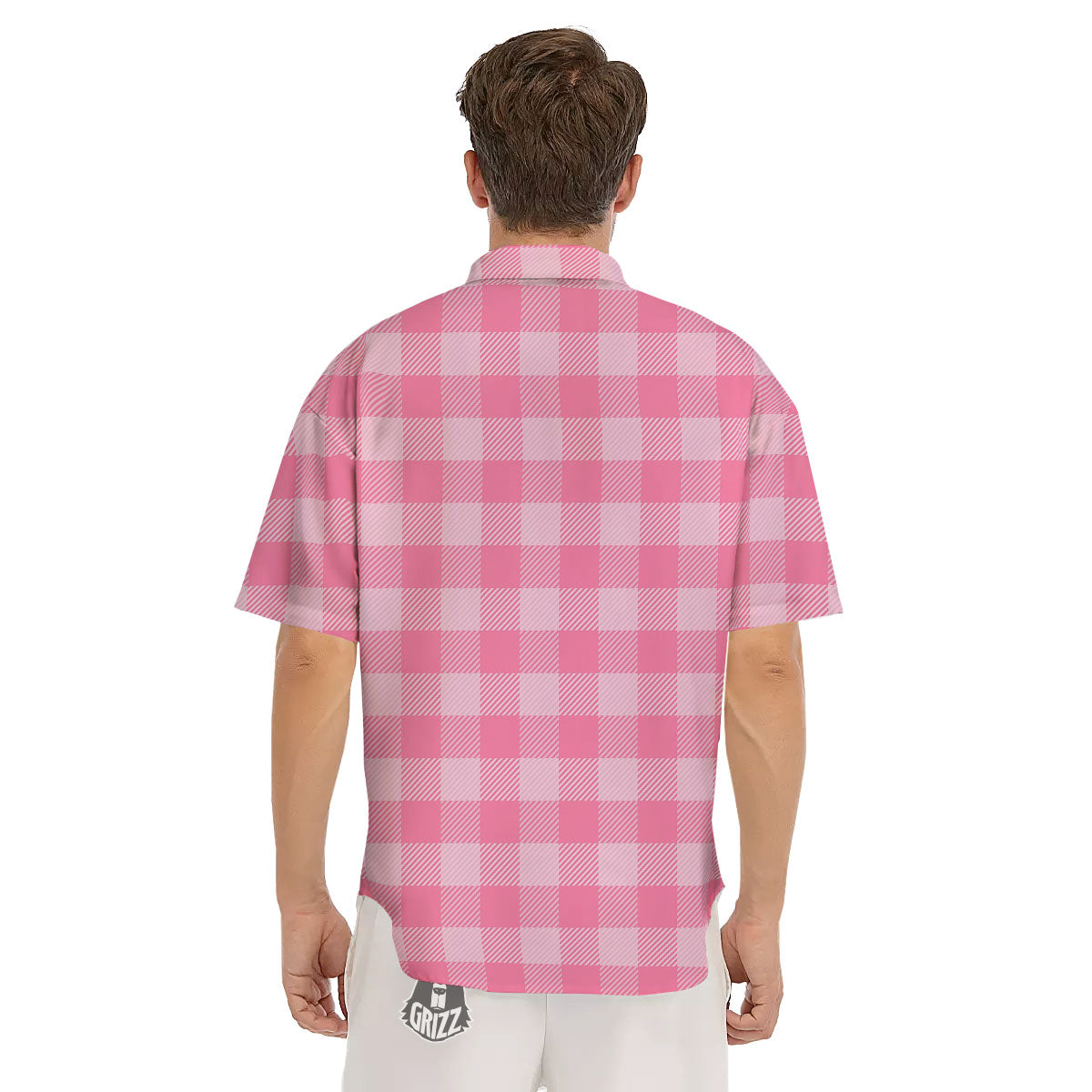 Check Pink Print Pattern Men's Short Sleeve Shirts-grizzshop