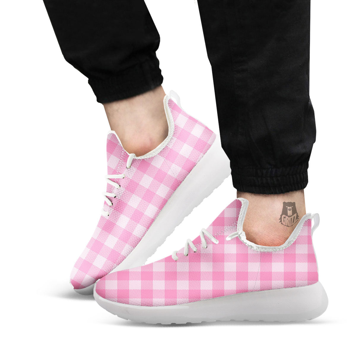 Check Pink Print Pattern White Athletic Shoes-grizzshop