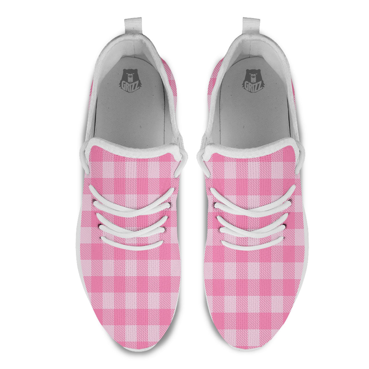 Check Pink Print Pattern White Athletic Shoes-grizzshop