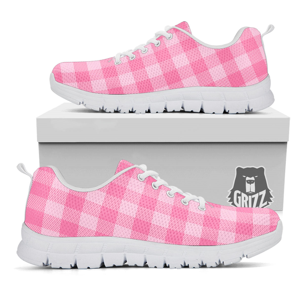 Check Pink Print Pattern White Sneaker-grizzshop