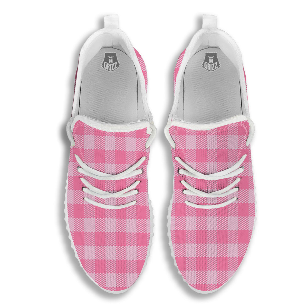 Check Pink Print Pattern White Walking Shoes-grizzshop