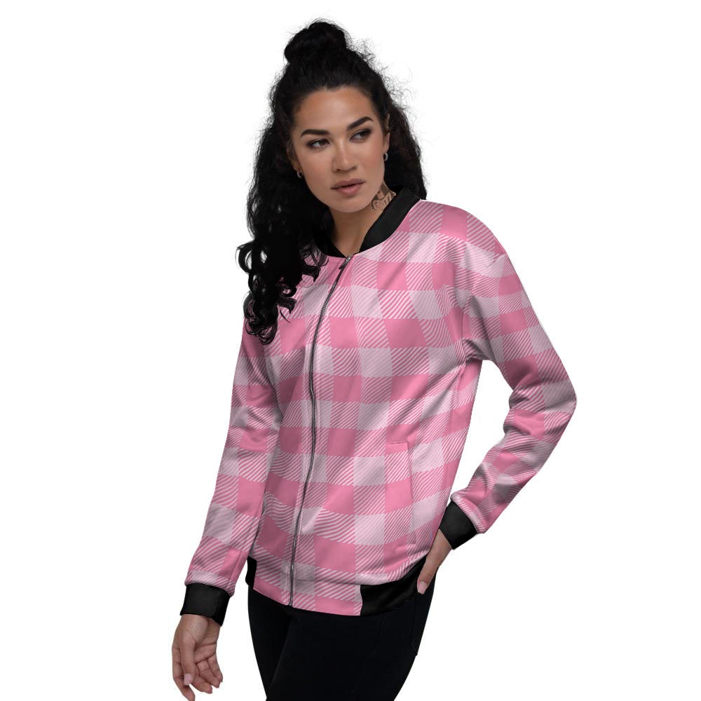 Check Pink Print Pattern Women's Bomber Jacket-grizzshop