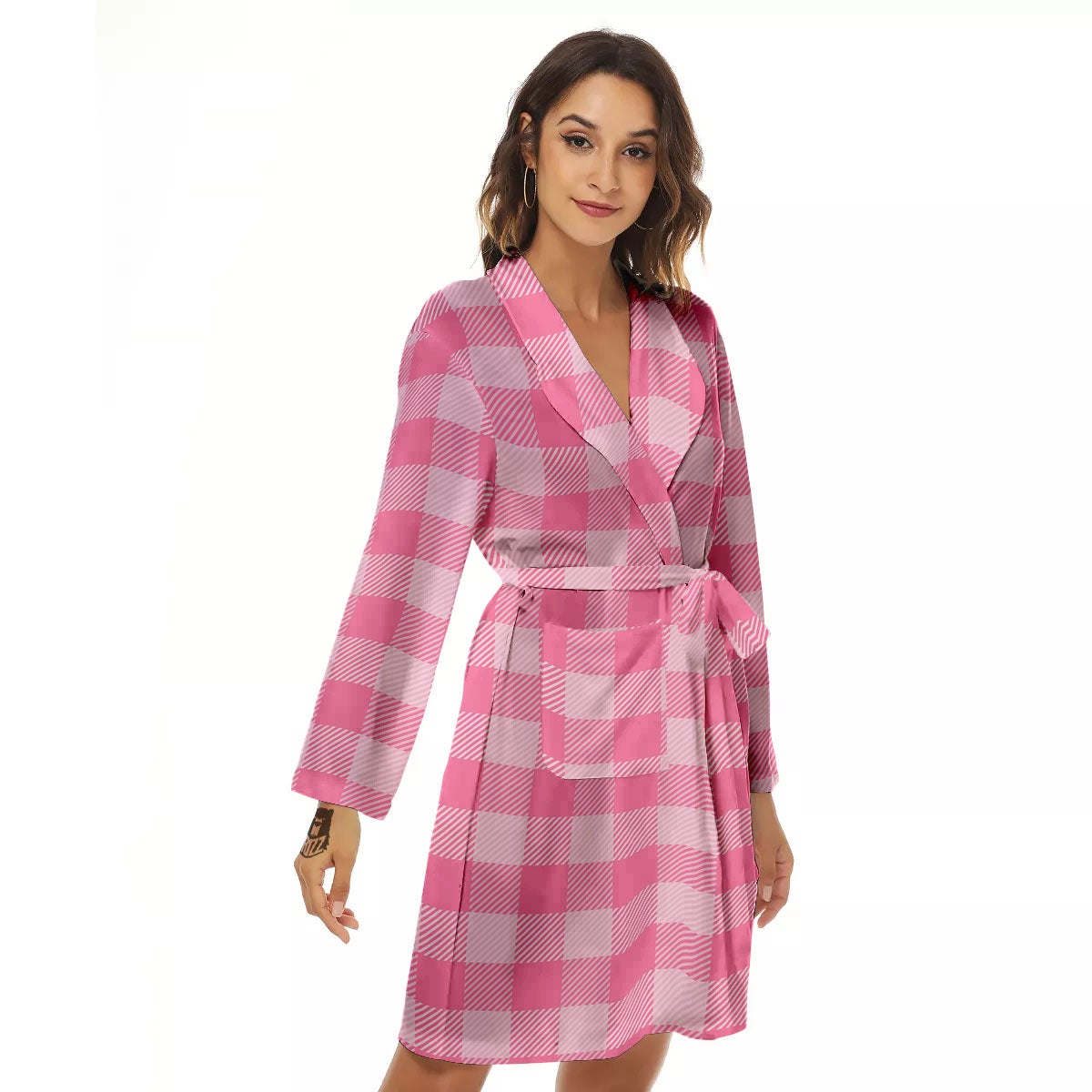 Check Pink Print Pattern Women's Robe-grizzshop