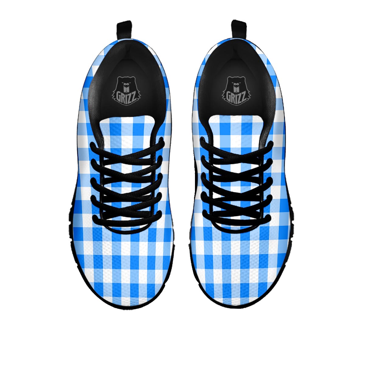 Check Sapphire Blue Print Pattern Black Sneaker-grizzshop