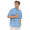 Check Sapphire Blue Print Pattern Men's Short Sleeve Shirts-grizzshop