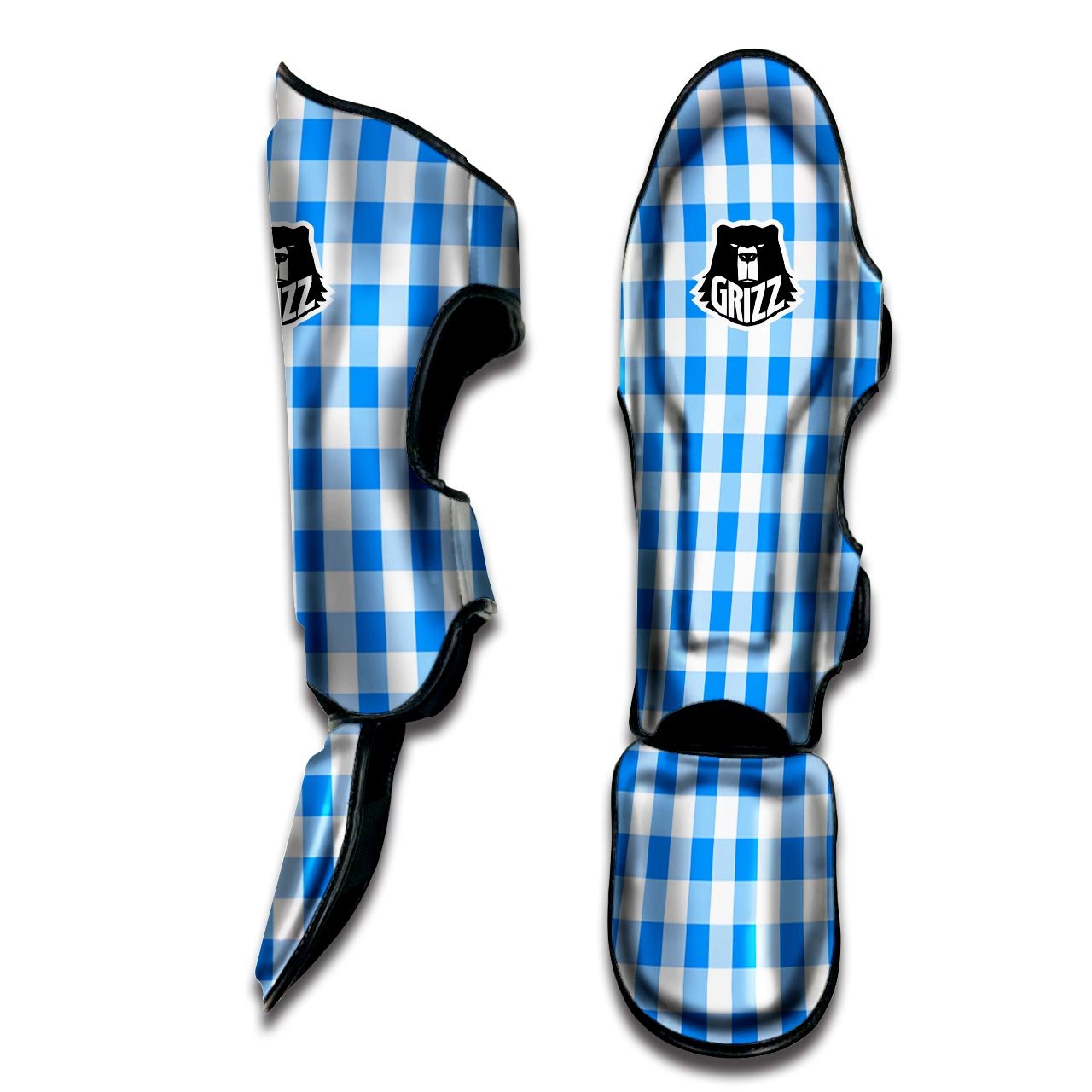 Check Sapphire Blue Print Pattern Muay Thai Shin Guards-grizzshop