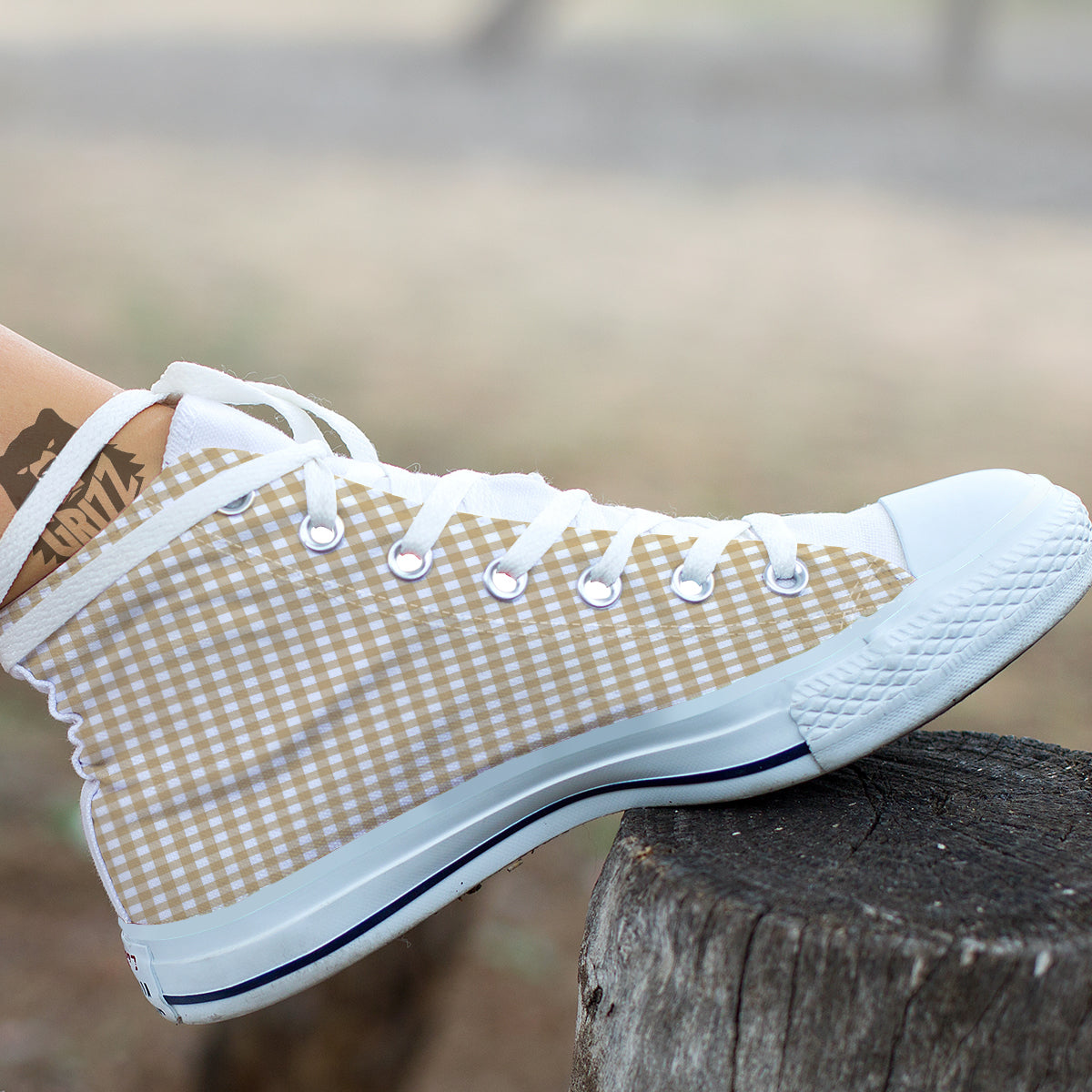 Check White And Beige Print Pattern White High Top Shoes-grizzshop