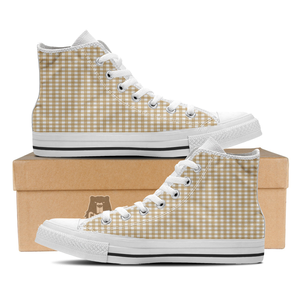 Check White And Beige Print Pattern White High Top Shoes-grizzshop