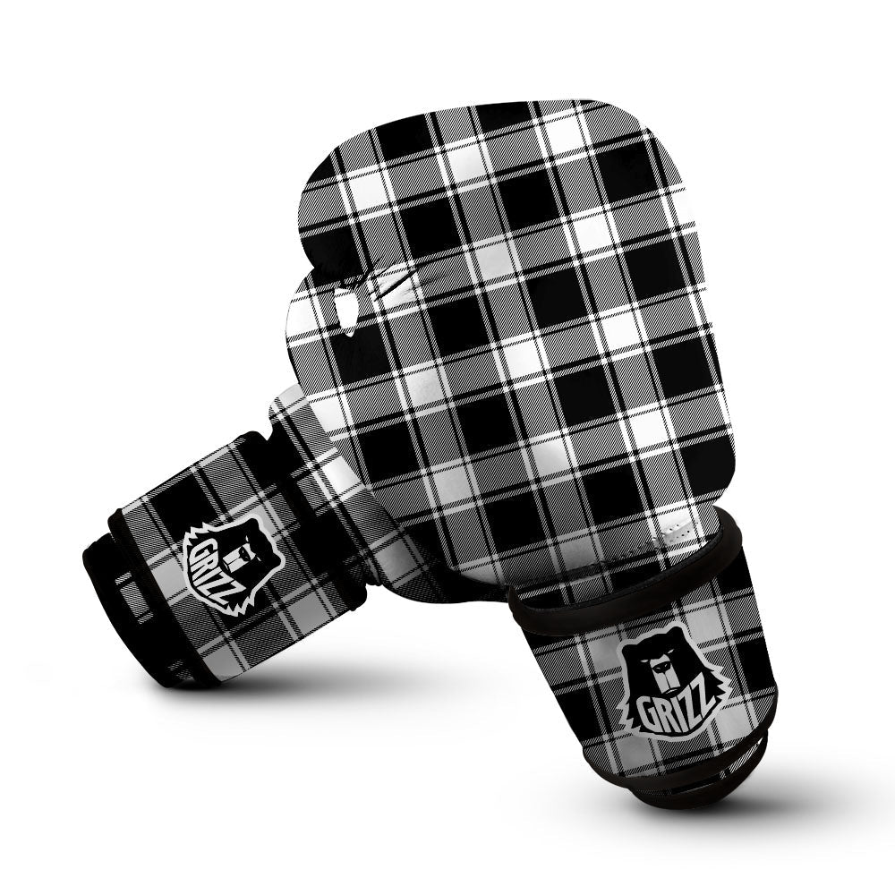 Check White And Black Print Pattern Boxing Gloves-grizzshop
