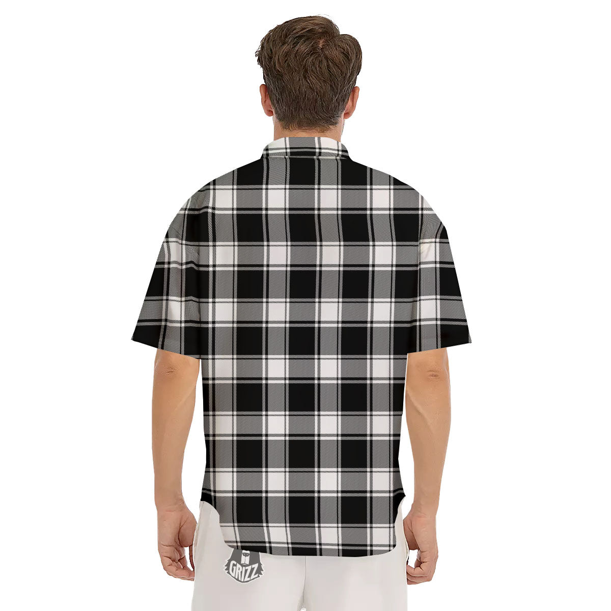 Check White And Black Print Pattern Men's Short Sleeve Shirts-grizzshop