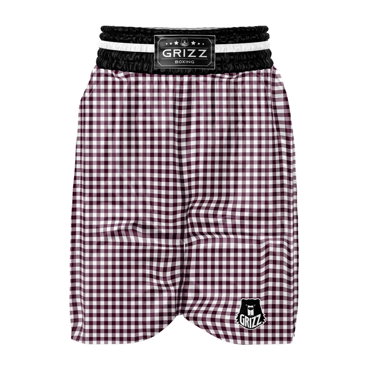 Check White And Burgundy Print Pattern Boxing Shorts-grizzshop