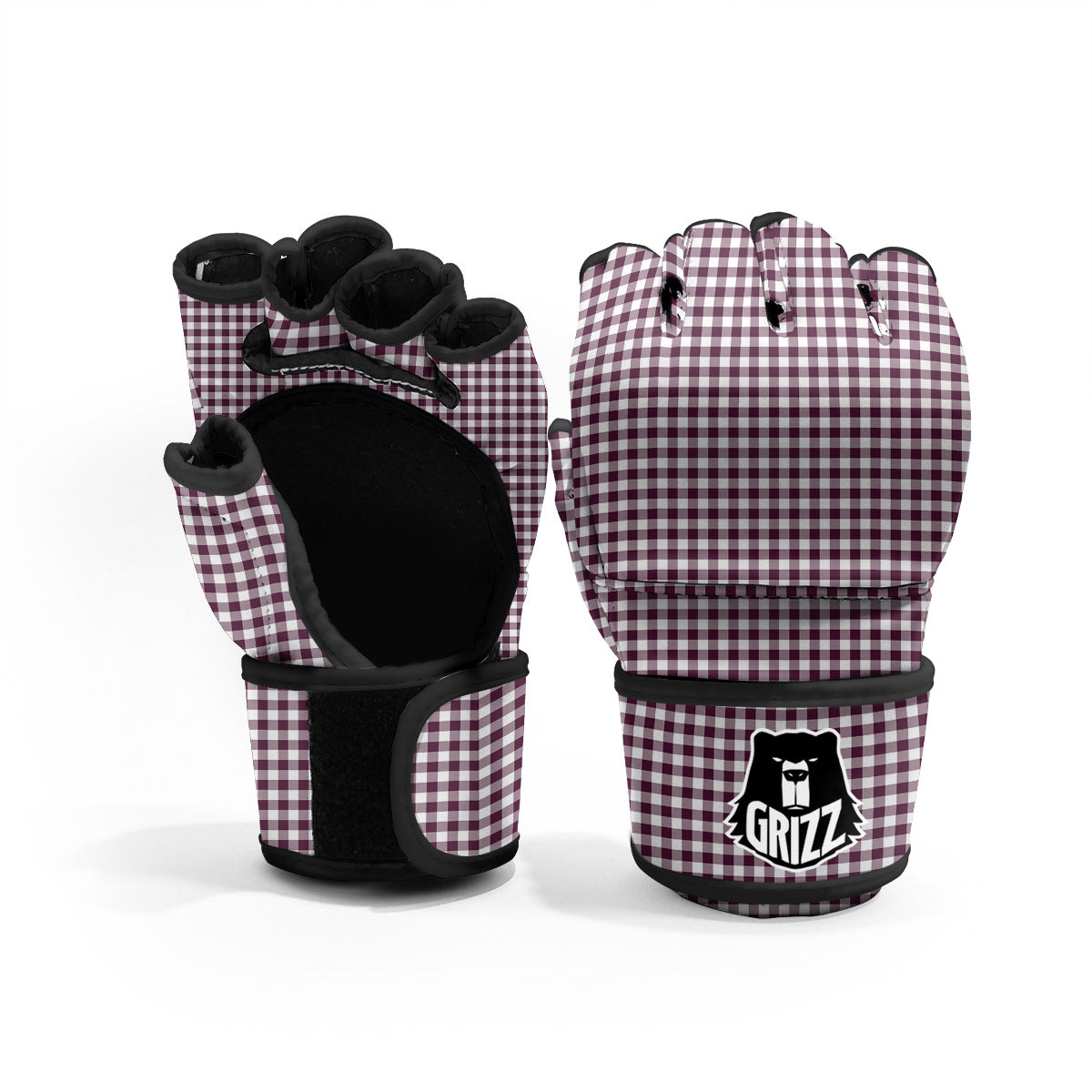 Check White And Burgundy Print Pattern MMA Gloves-grizzshop
