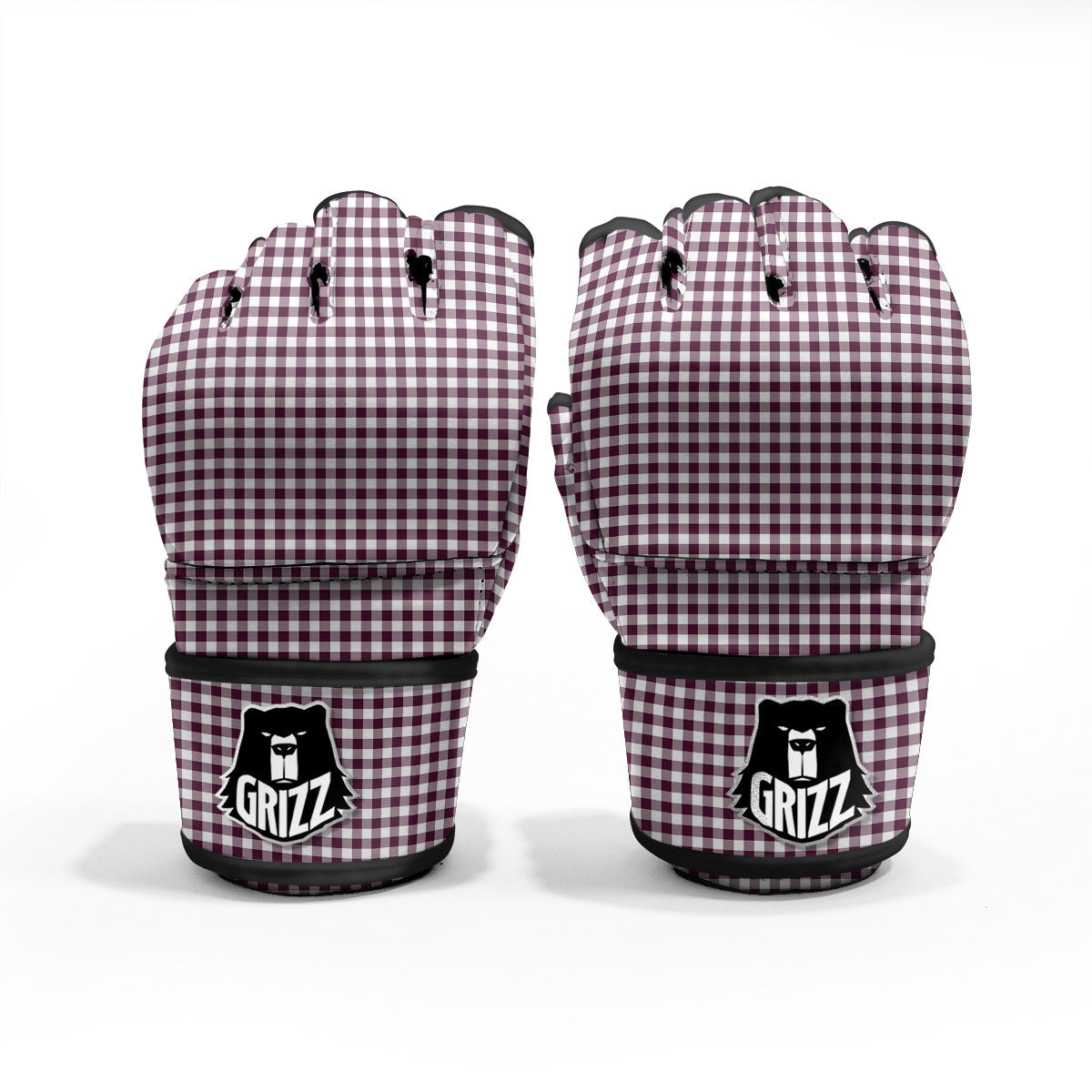 Check White And Burgundy Print Pattern MMA Gloves-grizzshop