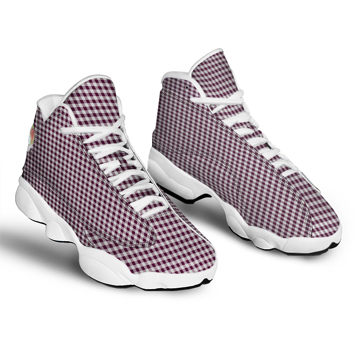 Check White And Burgundy Print Pattern White Basketball Shoes-grizzshop
