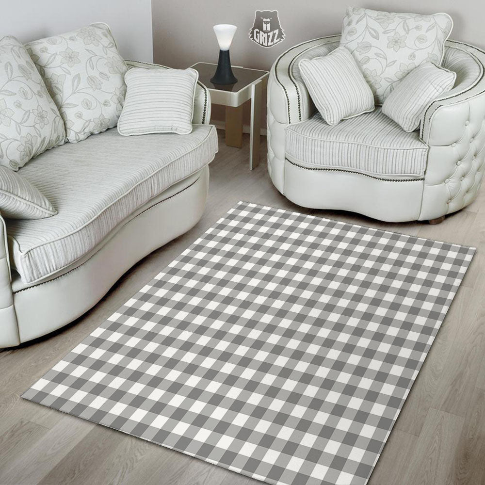 Check White And Grey Print Pattern Floor Mat-grizzshop