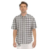 Check White And Grey Print Pattern Men's Short Sleeve Shirts-grizzshop