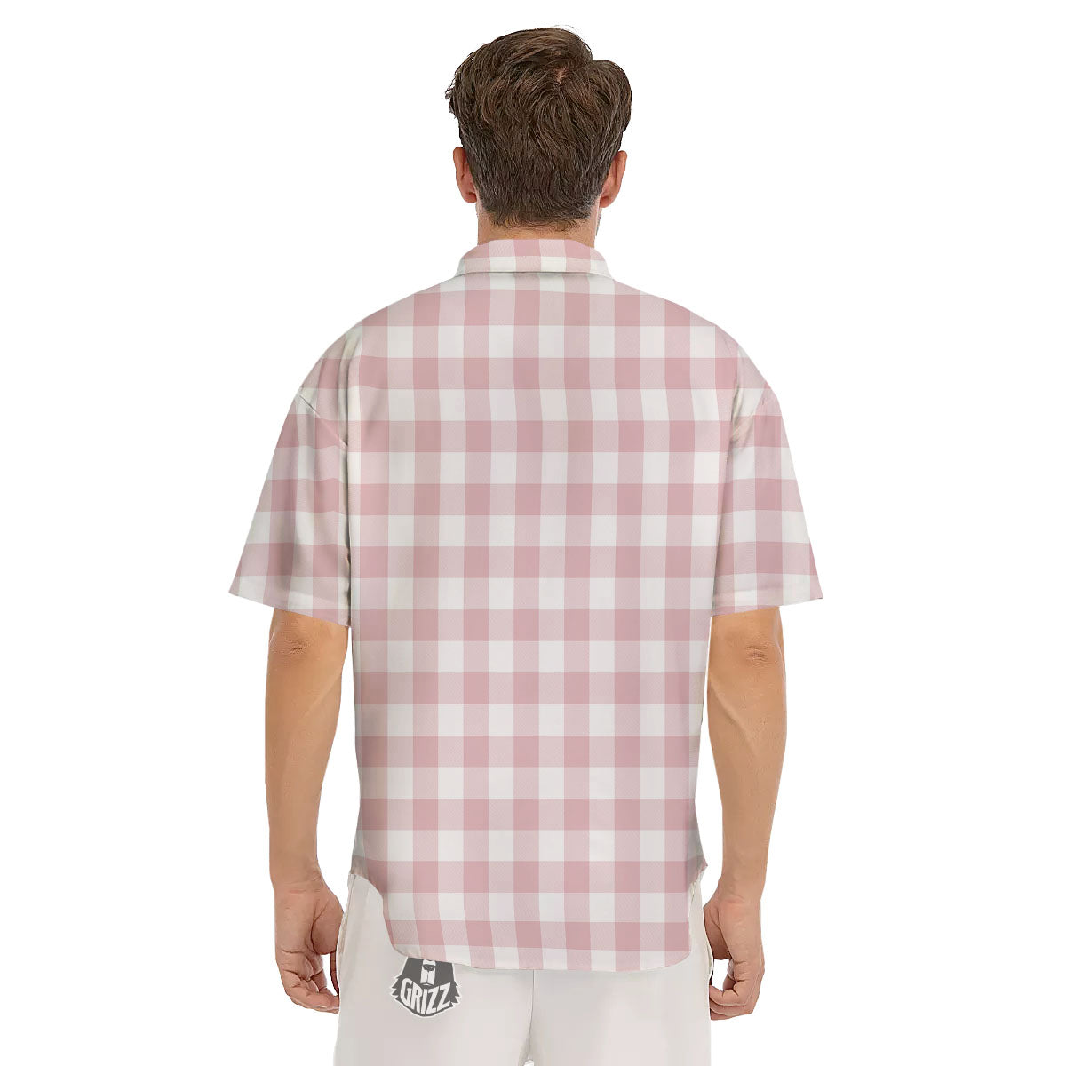 Check White And Pink Print Pattern Men's Short Sleeve Shirts-grizzshop