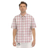 Check White And Pink Print Pattern Men's Short Sleeve Shirts-grizzshop