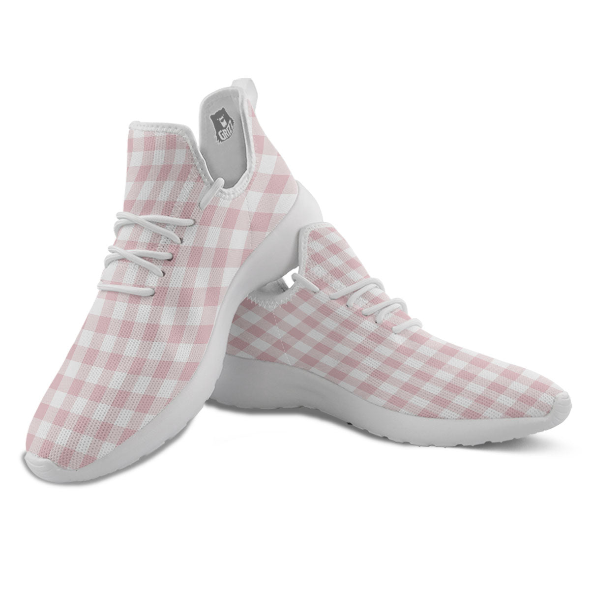 Check White And Pink Print Pattern White Athletic Shoes-grizzshop