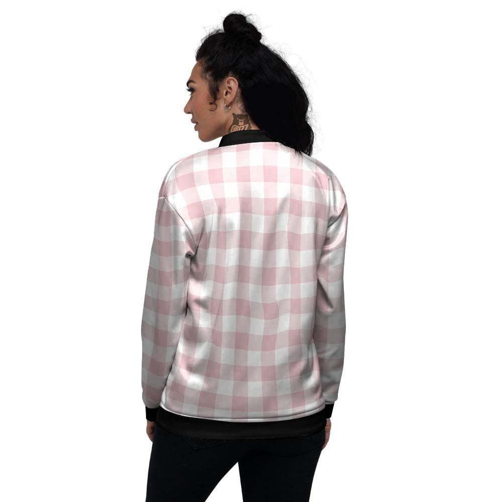 Check White And Pink Print Pattern Women's Bomber Jacket-grizzshop