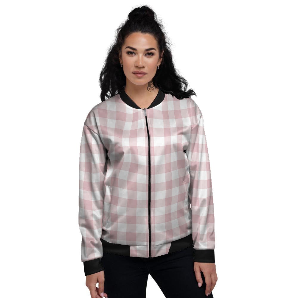 Check White And Pink Print Pattern Women's Bomber Jacket-grizzshop
