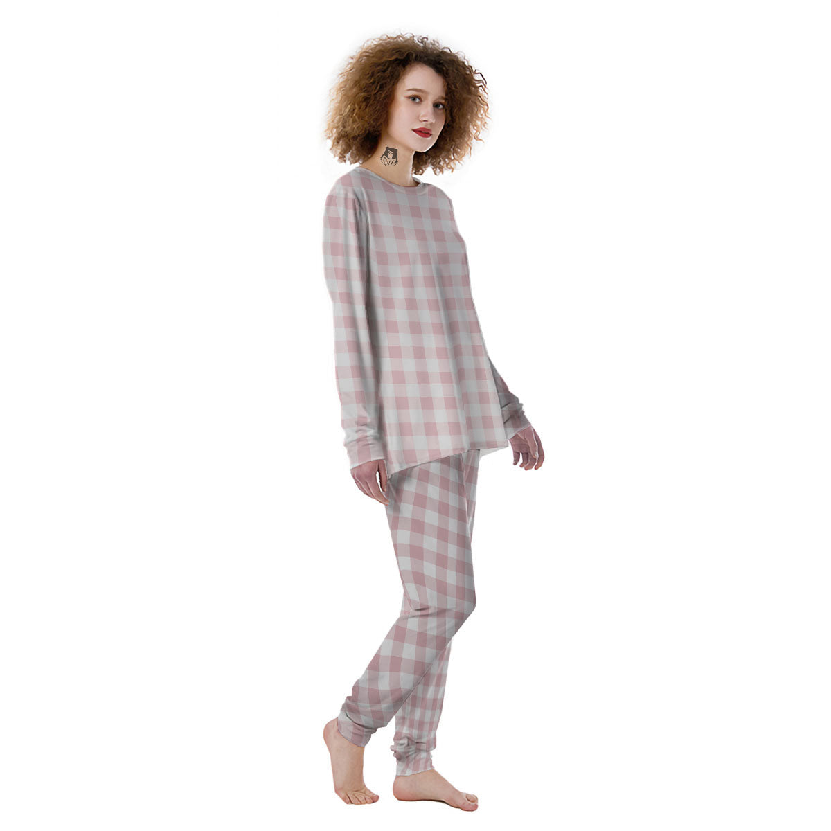 Check White And Pink Print Pattern Women's Pajamas-grizzshop