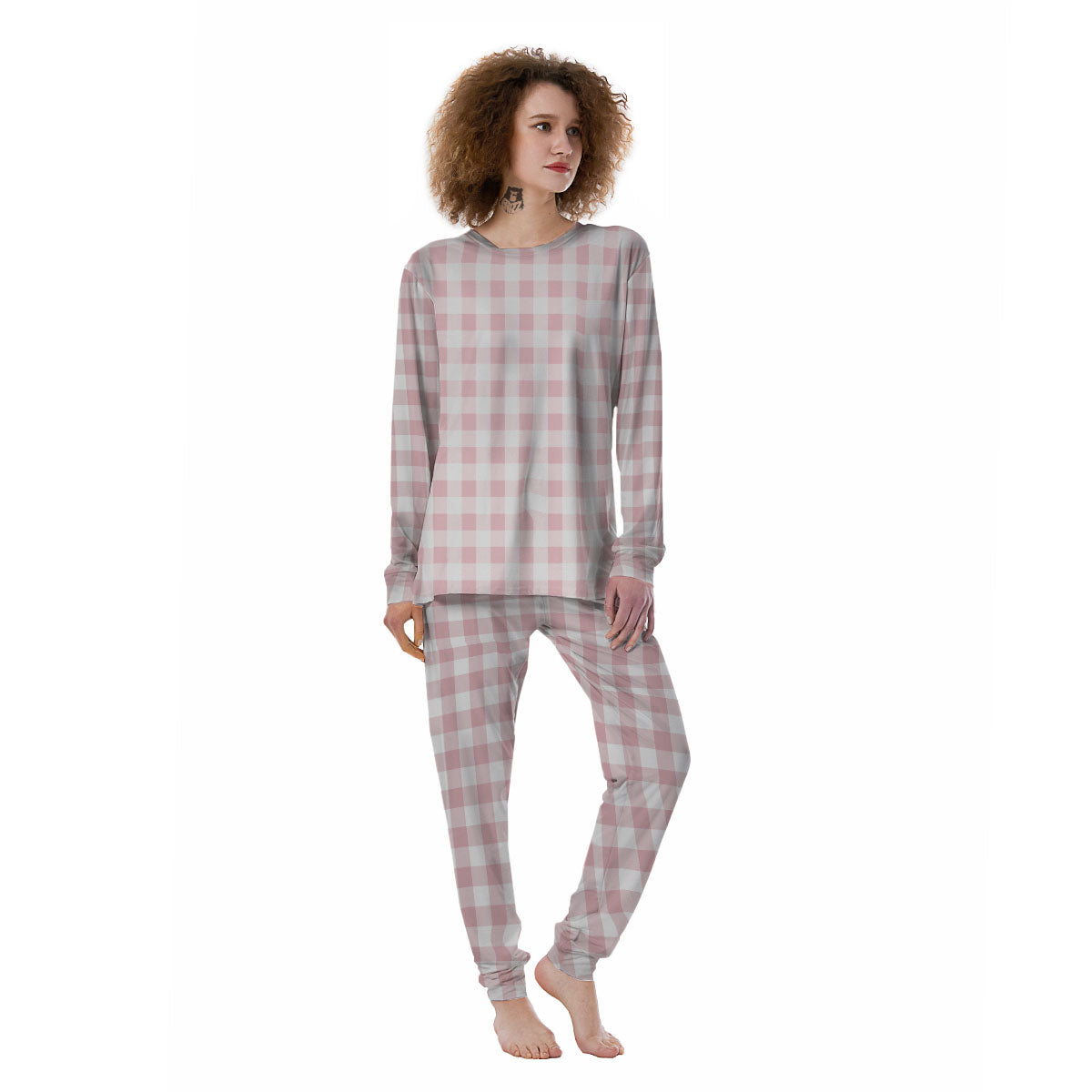 Check White And Pink Print Pattern Women's Pajamas-grizzshop
