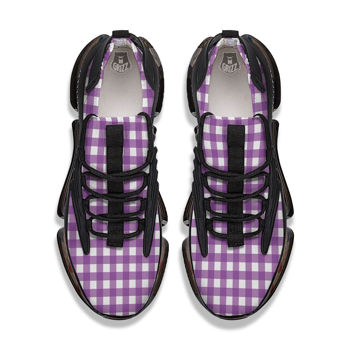 Check White And Purple Print Pattern Black Gym Shoes-grizzshop