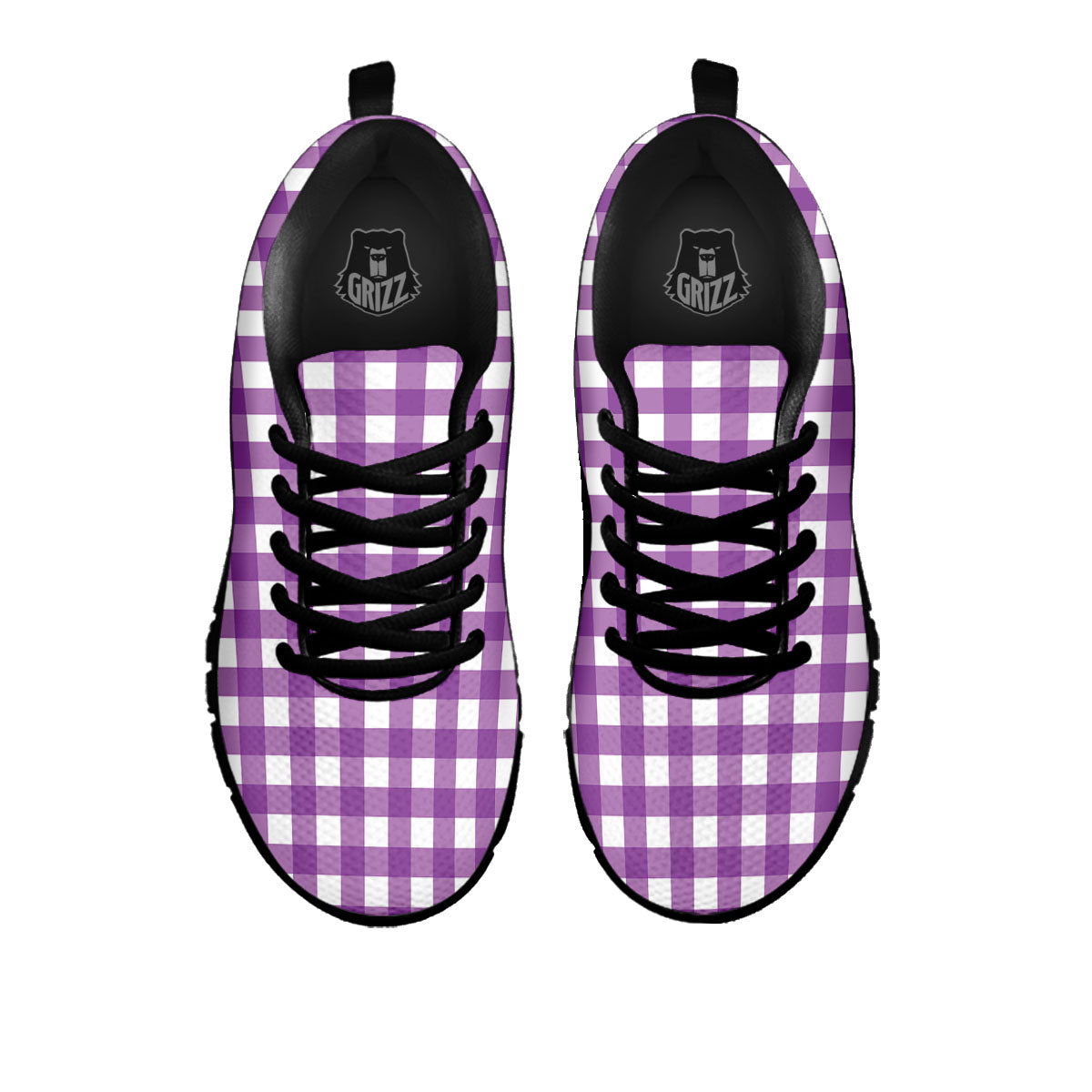 Check White And Purple Print Pattern Black Sneaker-grizzshop