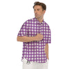 Check White And Purple Print Pattern Men's Short Sleeve Shirts-grizzshop