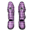 Check White And Purple Print Pattern Muay Thai Shin Guards-grizzshop