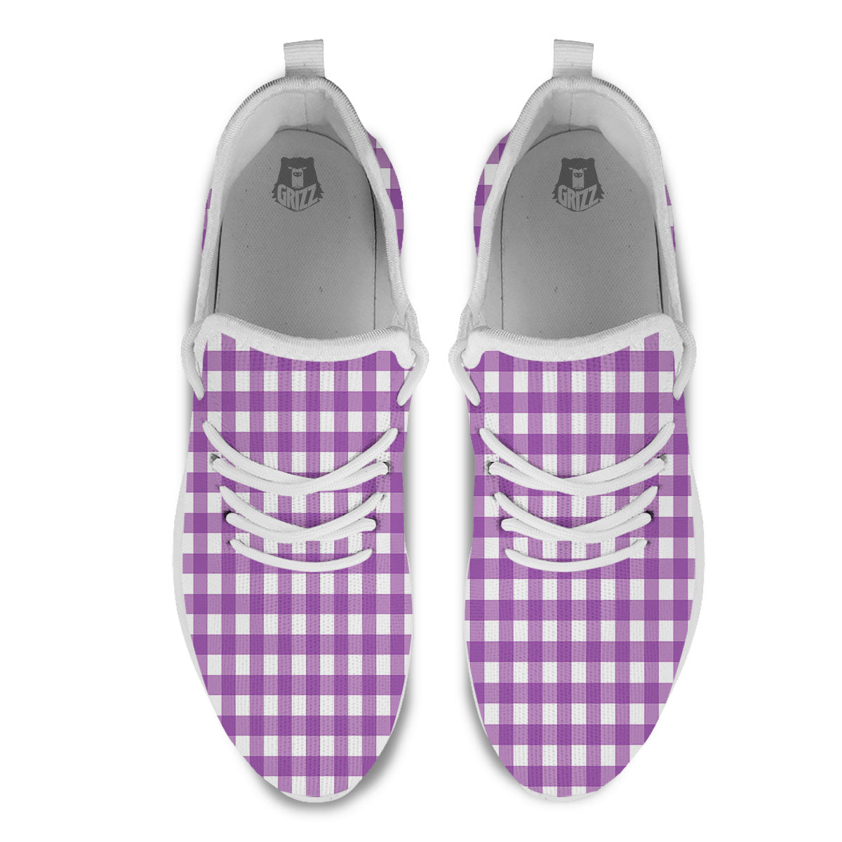 Check White And Purple Print Pattern White Athletic Shoes-grizzshop