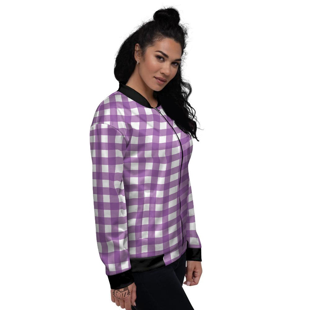 Check White And Purple Print Pattern Women's Bomber Jacket-grizzshop