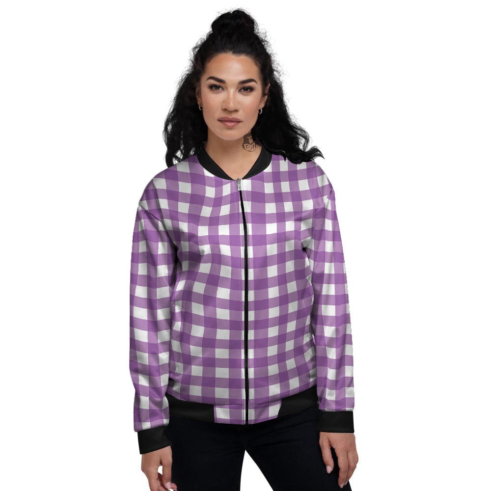 Check White And Purple Print Pattern Women's Bomber Jacket-grizzshop