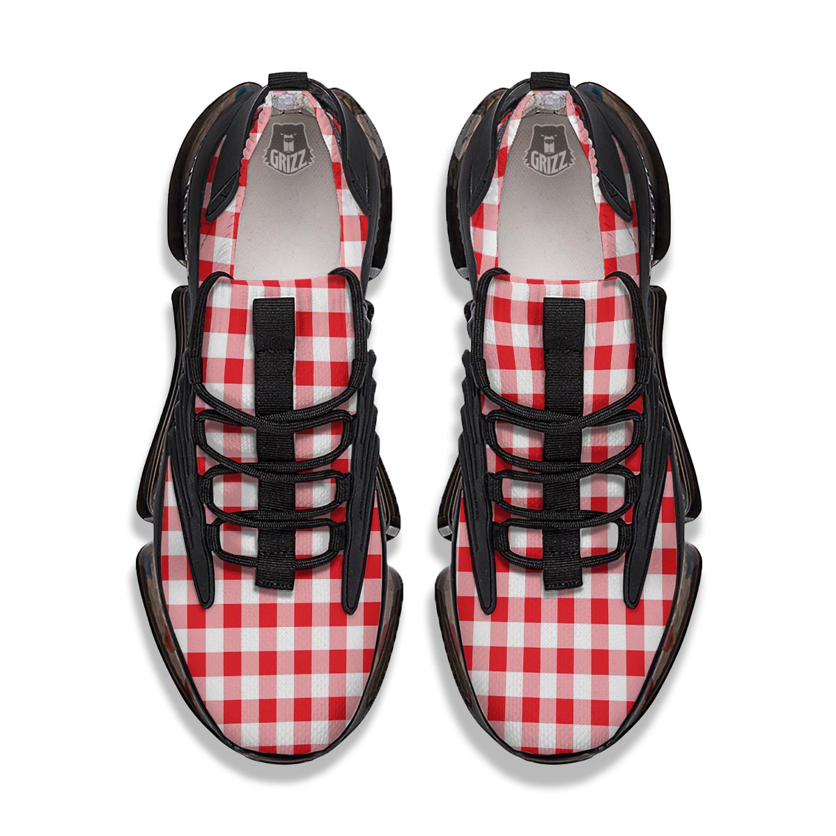 Check White And Red Print Pattern Black Gym Shoes-grizzshop