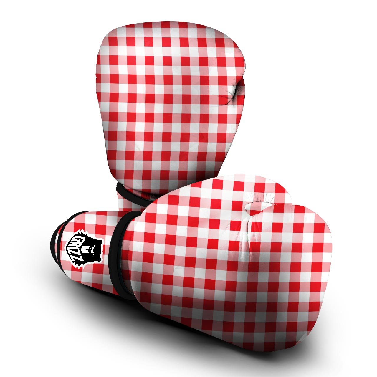 Check White And Red Print Pattern Boxing Gloves-grizzshop
