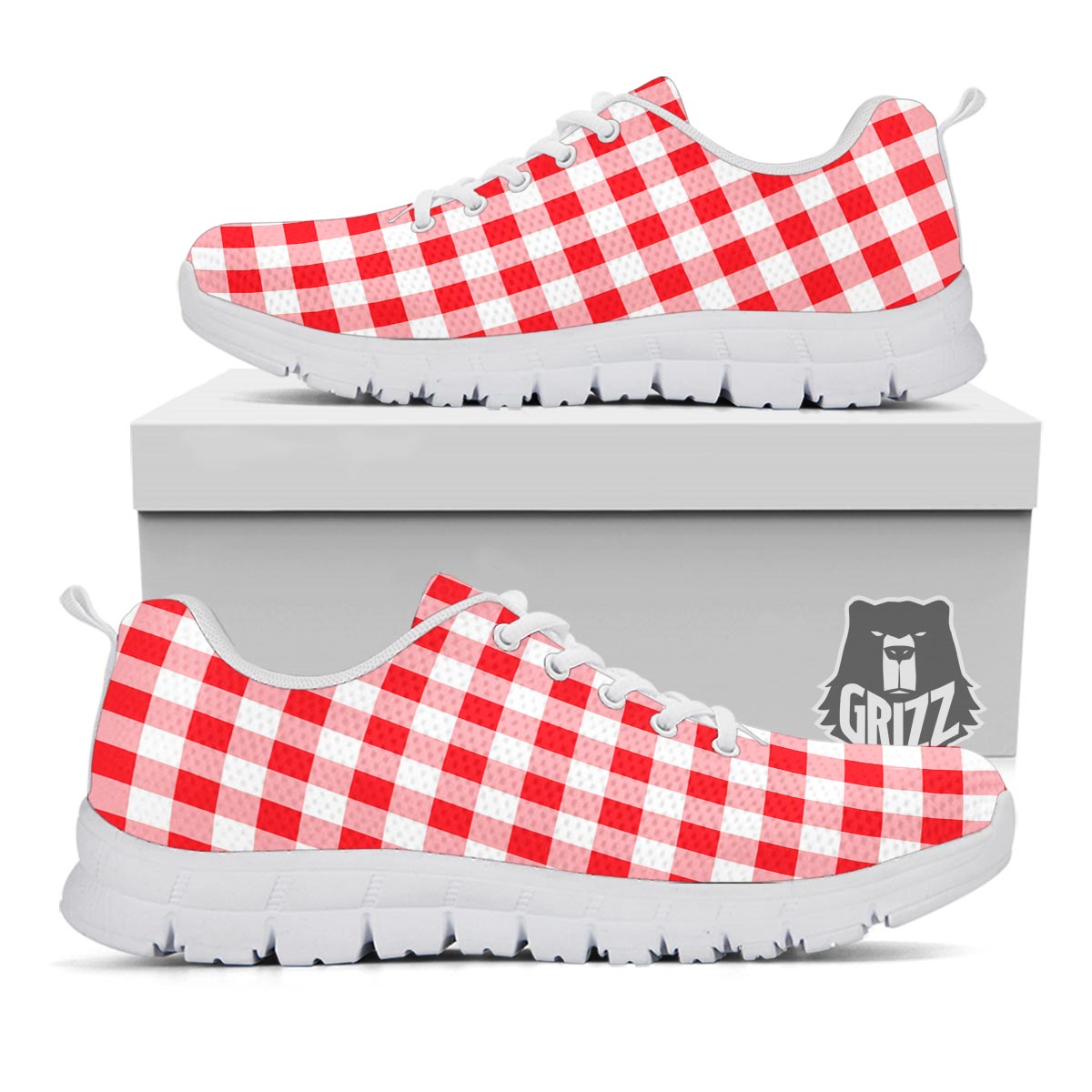Check White And Red Print Pattern White Sneaker-grizzshop